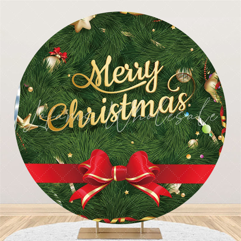 Lofaris Circle Green Christmas Tree Happy Holiday Backdrop