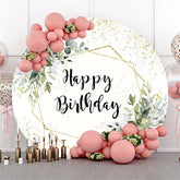 Lofaris Circle Green Leaves Glitter Happy Birthday Backdrop