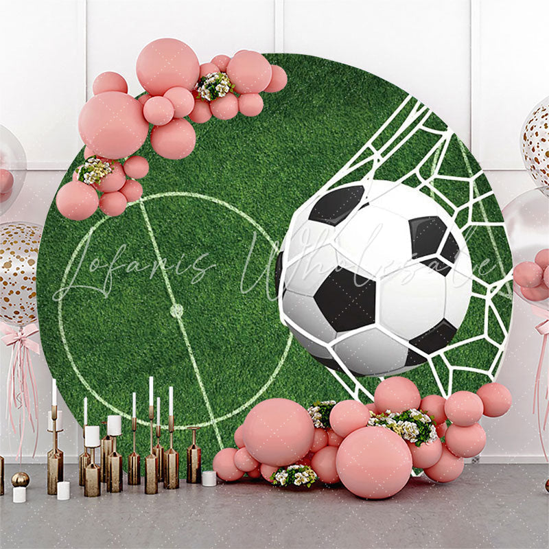 Lofaris Circle Green Line Grass Football Goal Party Backdrop