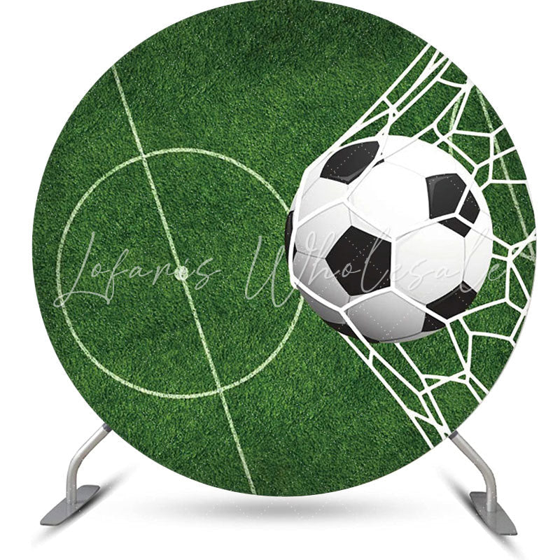 Lofaris Circle Green Line Grass Football Goal Party Backdrop