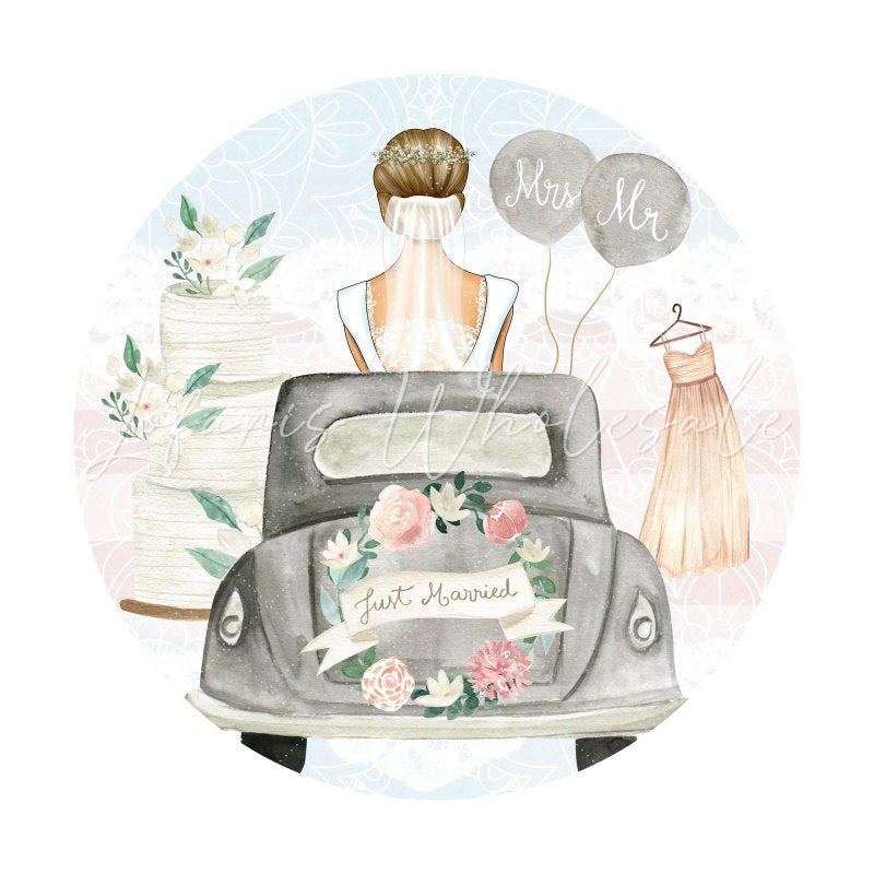 Lofaris Circle Grey Car And Floral Wedding Backdrop For Party