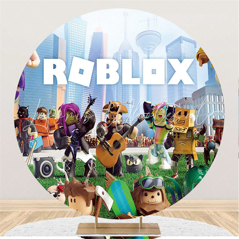 Lofaris Circle High Builddings Game Characters Birthday Backdrop