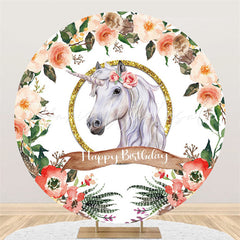 Lofaris Circle Horse And Flower Theme Happy Birthday Backdrop
