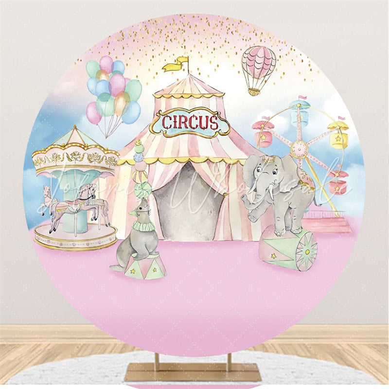 Lofaris Circle Light Pink Circus Theme Birthday Party Backdrop