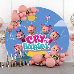 Lofaris Circle Little Cute Babies Blue Baby Shower Backdrop