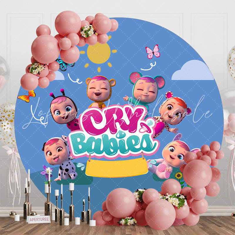 Lofaris Circle Little Cute Babies Blue Baby Shower Backdrop