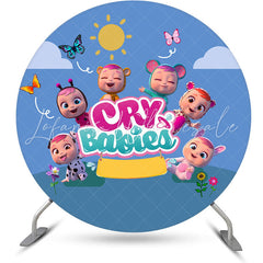 Lofaris Circle Little Cute Babies Blue Baby Shower Backdrop