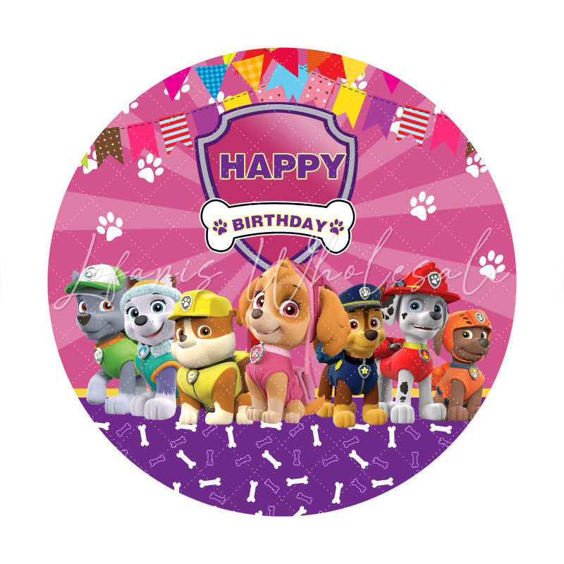 Lofaris Circle Little Dogs And Flags Pink Birthday Backdrop