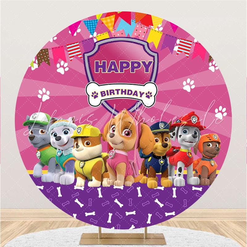Lofaris Circle Little Dogs And Flags Pink Birthday Backdrop