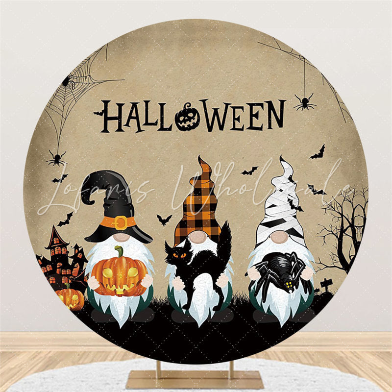 Lofaris Circle Little Dwarfs Happy Halloween Pumpkins Backdrop