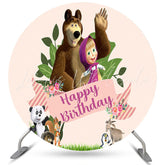 Lofaris Circle Little Girl And Animals Happy Birthday Backdrop