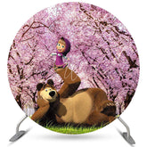 Lofaris Circle Little Girl And Bear Round Birthday Backdrop