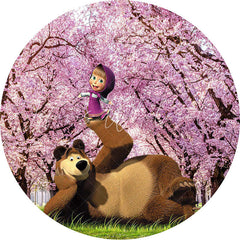 Lofaris Circle Little Girl And Bear Round Birthday Backdrop