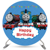 Lofaris Circle Little Train Blue Happy Boys Birthday Backdrop