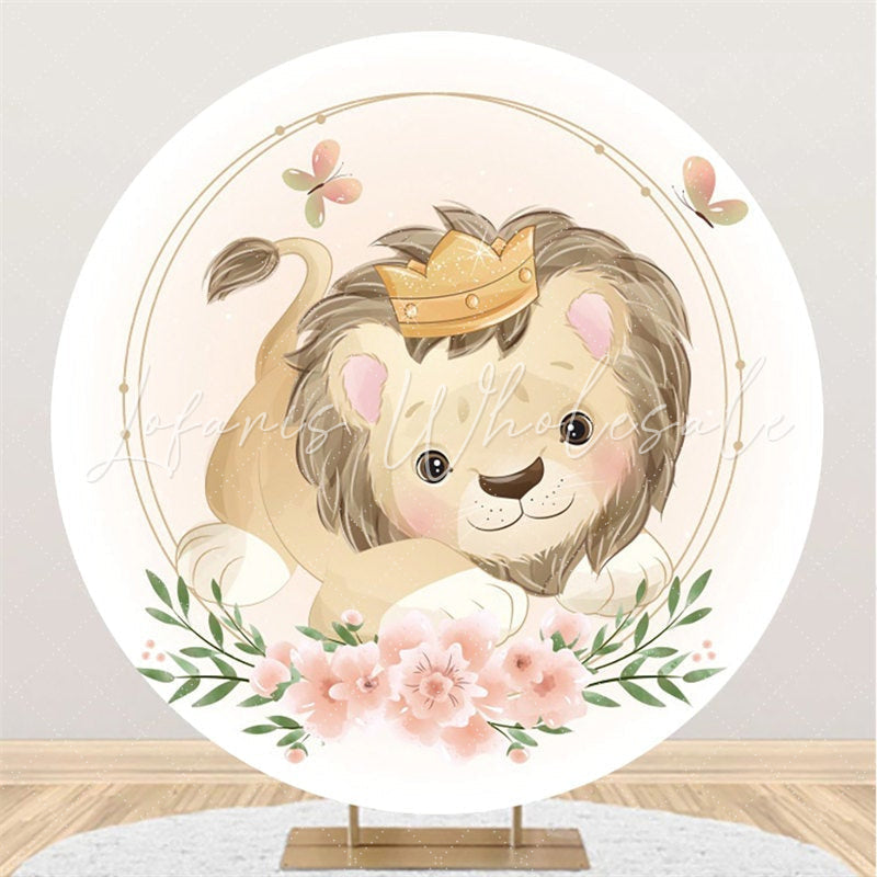 Lofaris Circle Lovely Floral Lion Themed Birthday Backdrop