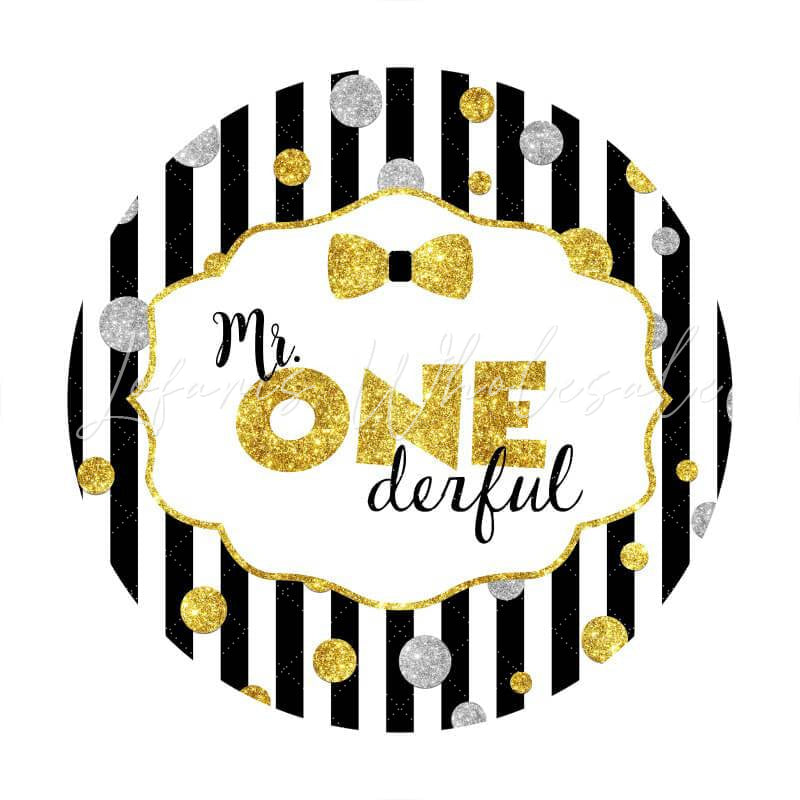 Lofaris Circle Mr.One Derful Gold Birthday Backdrop For Party