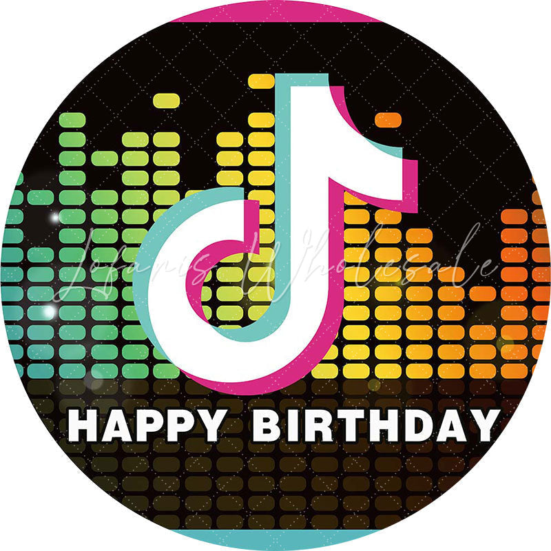 Lofaris Circle Music Pattern Black Happy Birthday Backdrop