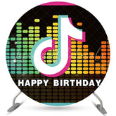 Lofaris Circle Music Pattern Black Happy Birthday Backdrop