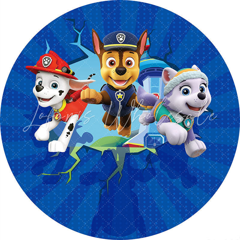 Lofaris Circle Navy Blue Cartoon Dogs Birthday Backdrop Kit