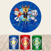 Lofaris Circle Navy Blue Cartoon Dogs Birthday Backdrop Kit