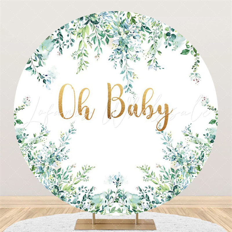 Lofaris Circle Oh Baby Light Green Leaves Shower Backdrop