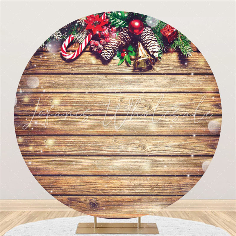 Lofaris Circle Old Retro Style Brown Wood Christmas Backdrop