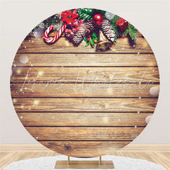 Lofaris Circle Old Retro Style Brown Wood Christmas Backdrop