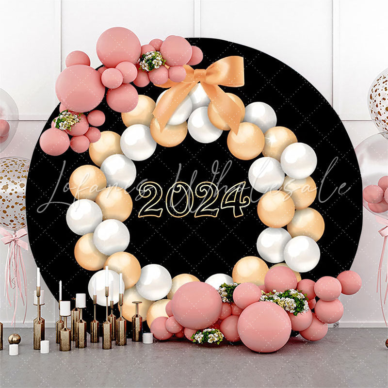 Lofaris Circle Orange Bow Balloons Happy New Year Backdrop