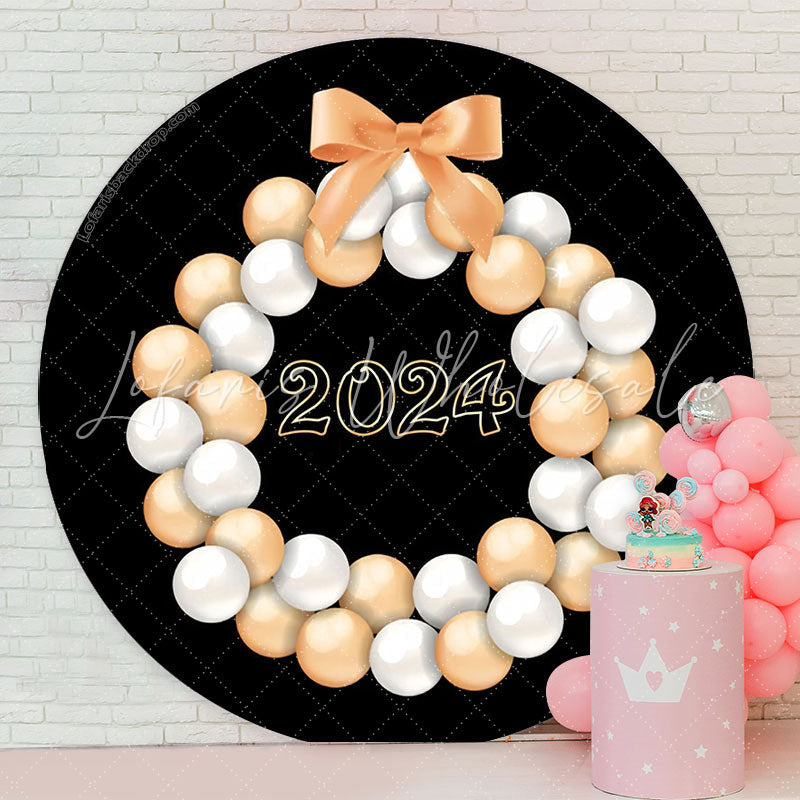 Lofaris Circle Orange Bow Balloons Happy New Year Backdrop