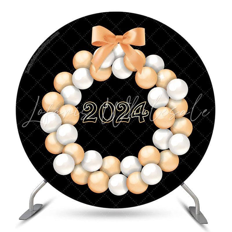 Lofaris Circle Orange Bow Balloons Happy New Year Backdrop