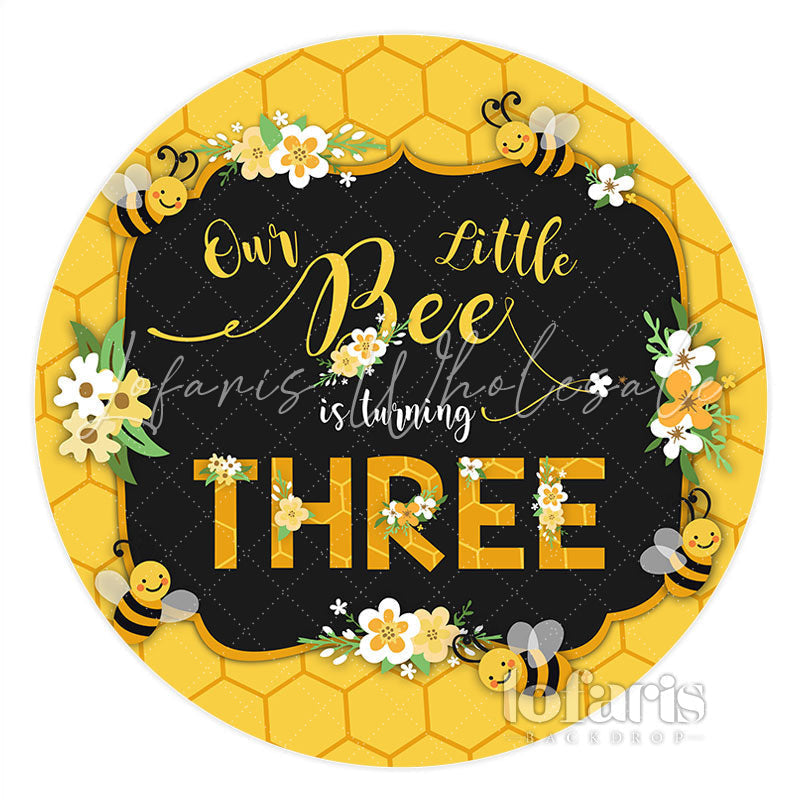 Lofaris Circle Our Little Bee Is Turning Three Birthday Backdrop