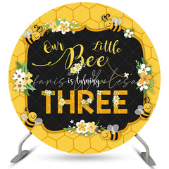 Lofaris Circle Our Little Bee Is Turning Three Birthday Backdrop