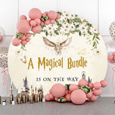 Lofaris Circle Owl Letter Floral Beige Baby Shower Backdrop