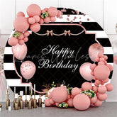 Lofaris Circle Pink Balloons Stripe Happy Birthday Backdrop