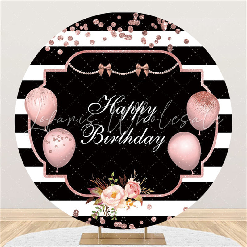 Lofaris Circle Pink Balloons Stripe Happy Birthday Backdrop
