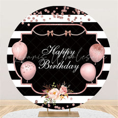 Lofaris Circle Pink Balloons Stripe Happy Birthday Backdrop