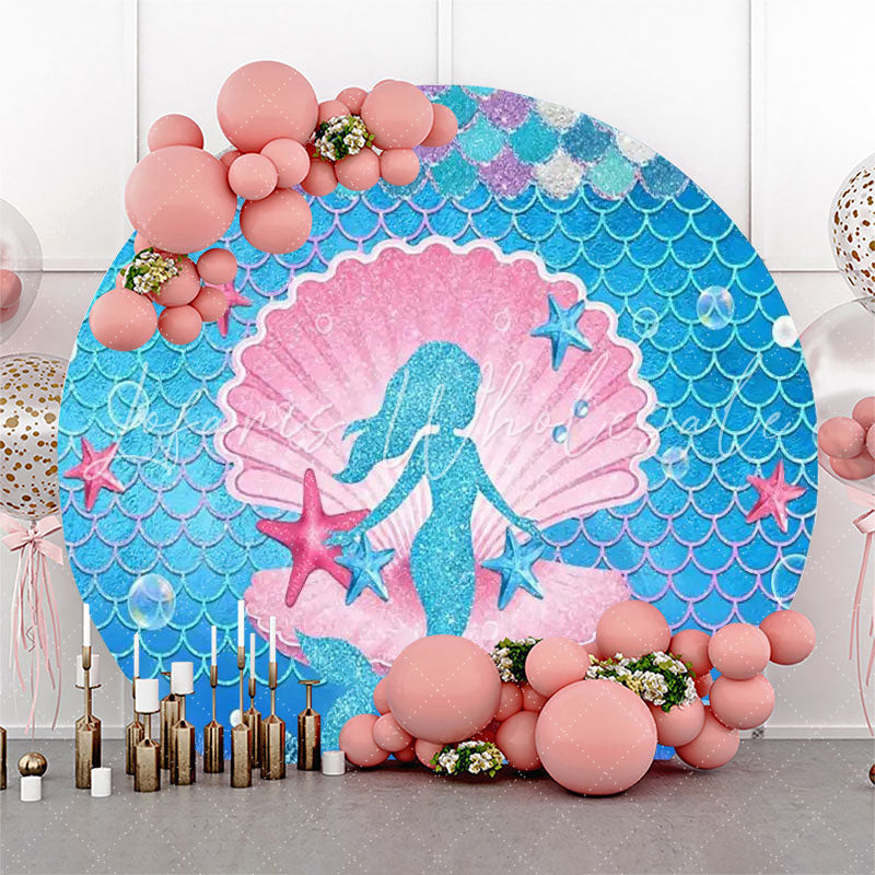 Lofaris Circle Pink Blue Shell Mermaid Starfish Backdrop