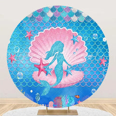 Lofaris Circle Pink Blue Shell Mermaid Starfish Backdrop
