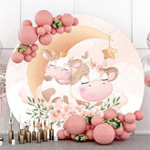 Lofaris Circle Pink Cow And Flower Baby Shower Party Backdrop