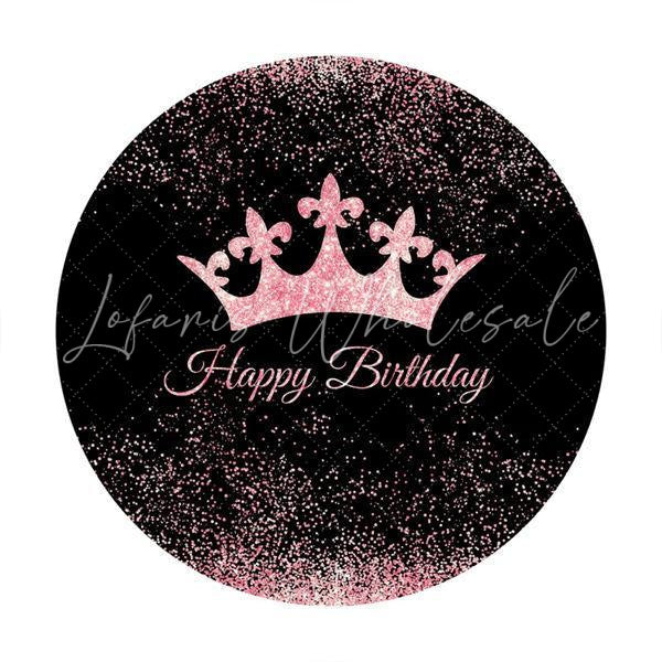 Lofaris Circle Pink Crown Happy Birthday Backdrop For Girl