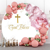 Lofaris Circle Pink Floral Round God Bless Baby Shower Backdrop