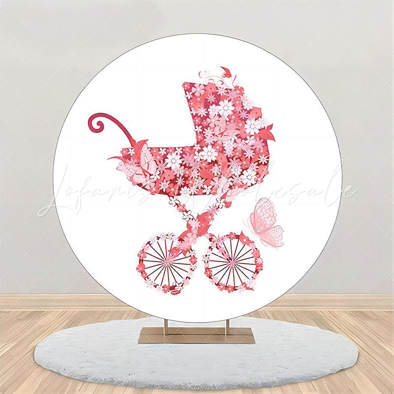 Lofaris Circle Pink Floral Stroller Baby Shower Backdrop
