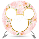 Lofaris Circle Pink Floral White Mouse Girls Birthday Backdrop