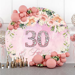 Lofaris Circle Pink Flowers Glitter 30th Birthday Backdrop