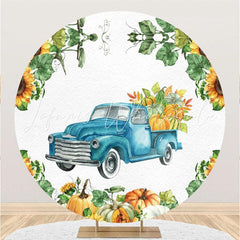 Lofaris Circle Pumpkin And Blue Car Happy Birthday Backdrop
