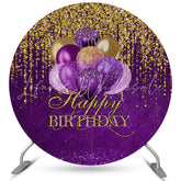Lofaris Circle Purple Balloons Glitter Happy Birthday Backdrop