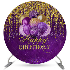 Lofaris Circle Purple Balloons Glitter Happy Birthday Backdrop