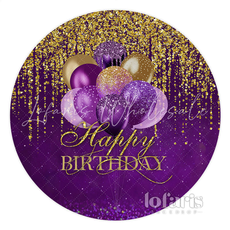 Lofaris Circle Purple Balloons Glitter Happy Birthday Backdrop