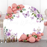 Lofaris Circle Purple Butterfly Rose Happy Birthday Backdrop