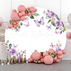 Lofaris Circle Purple Butterfly Rose Happy Birthday Backdrop